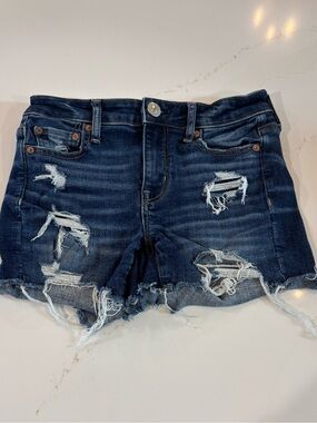 American Eagle Outfitters Dark Blue Distressed Jean Shorts